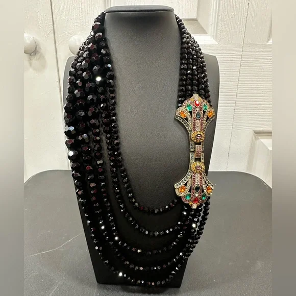 Heidi Daus  "Age of Elegance" Art Deco Black Beaded Necklace with Clasp - Picture 8 of 15